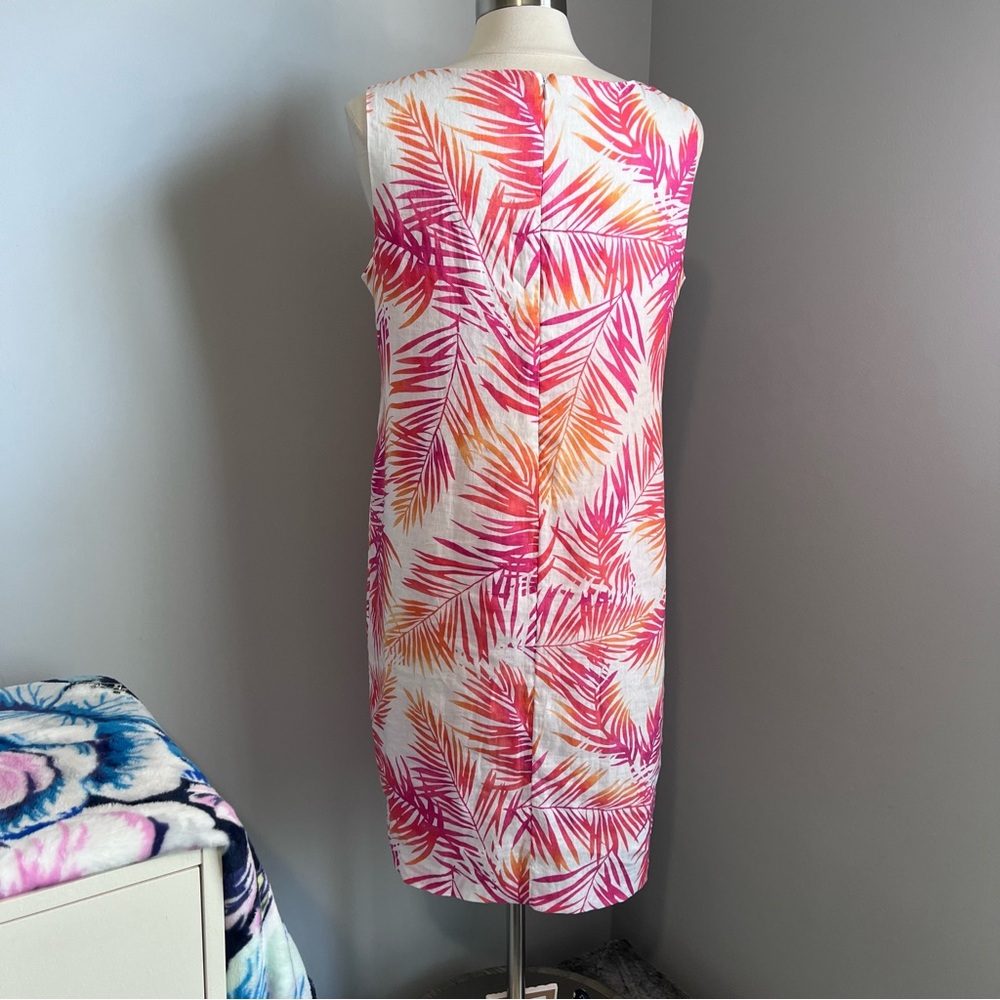 J. Jill 12 Pink Orange Tropical Linen Sleeveless Shift Dress - Picture 6 of 17